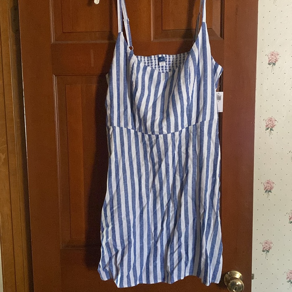 Blue and white striped spaghetti strap mini